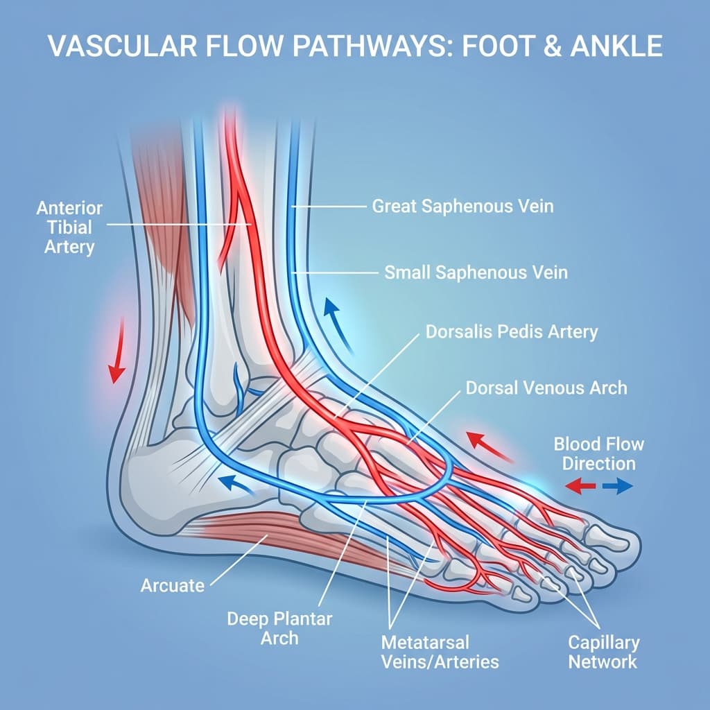 Understanding vascular flow: Adequate blood circulation to the foot and ankle is essential for cellular regeneration and ulcer healing.
